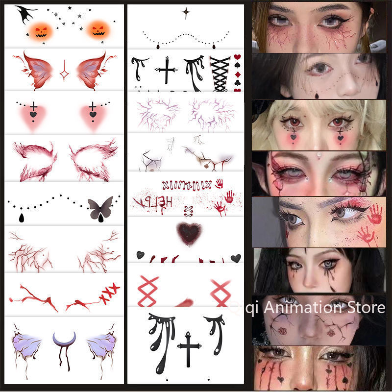 Men Accessories For Party - 16pcs Waterproof Halloween Tattoo Stickers Bleeding