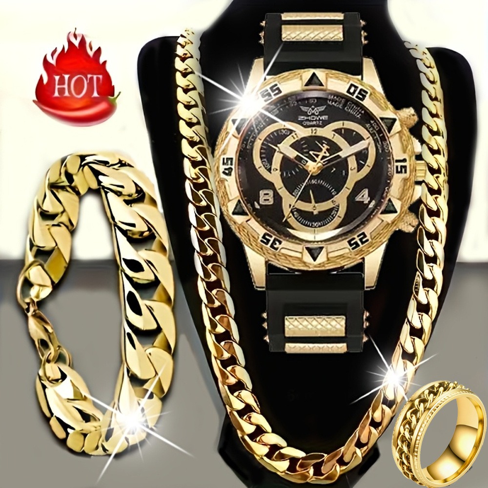 4‑Piece Luxury Men’s Watch and - Men'S Minimalist Accessories recension och pris